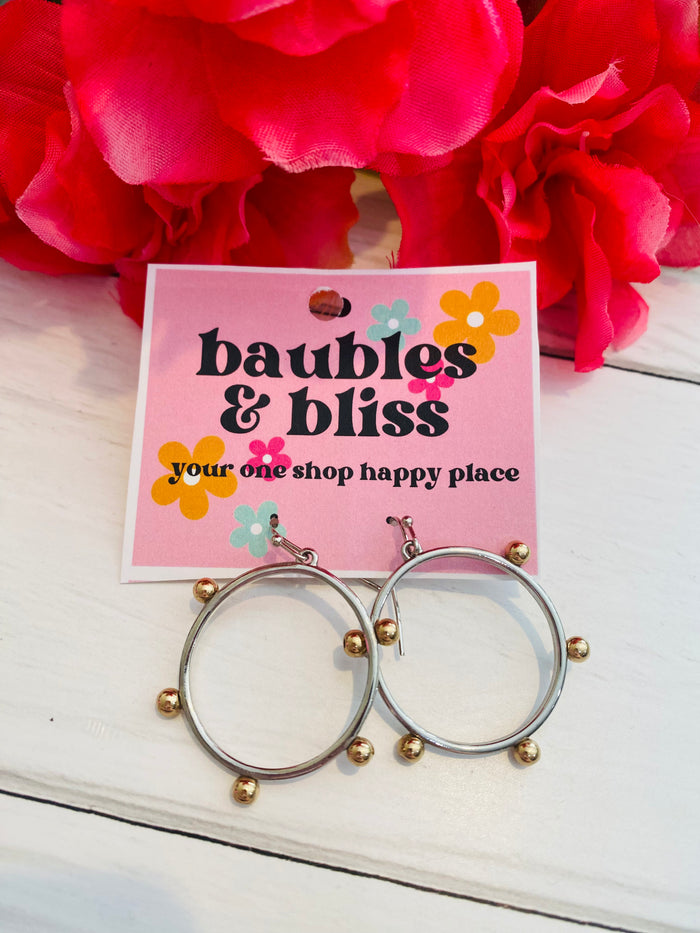 Simple Silver Gold Dotted Circle Earrings