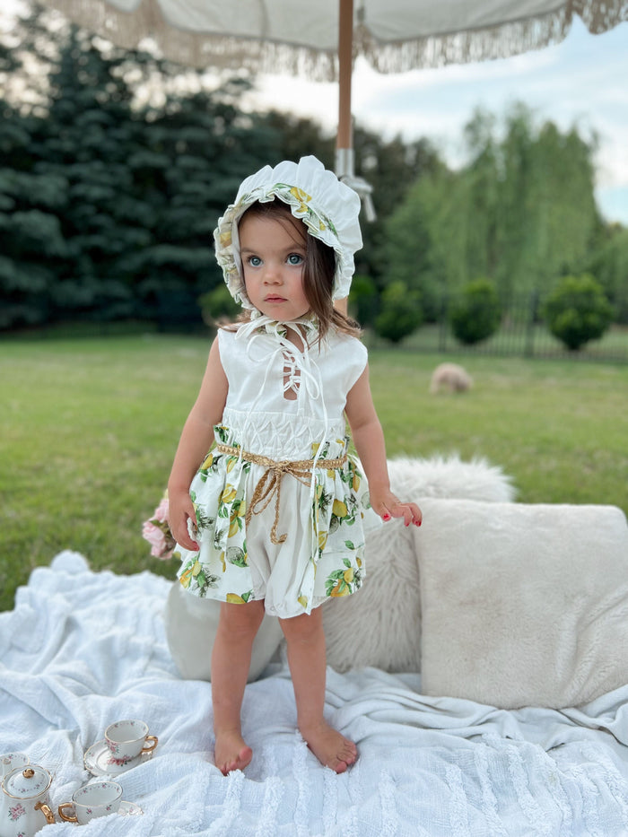 Amalfi Lemon Print Linen Bonnet - Petite Maison Kids