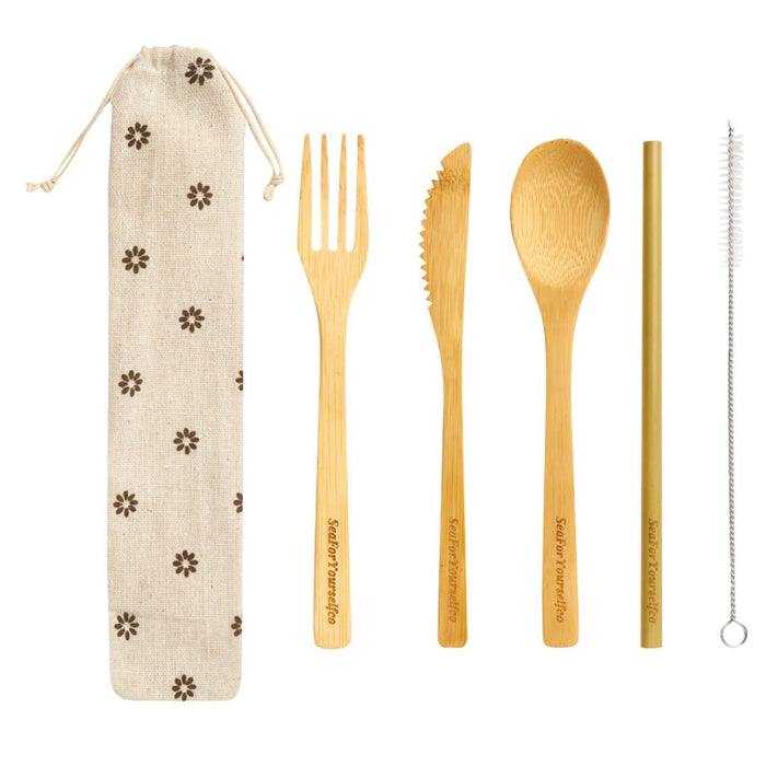 Bamboo Cutlery Set with Cotton Pouch