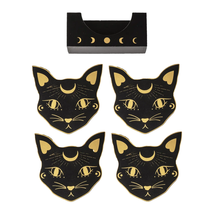 Black Cat Mystic Drink Coasters Set