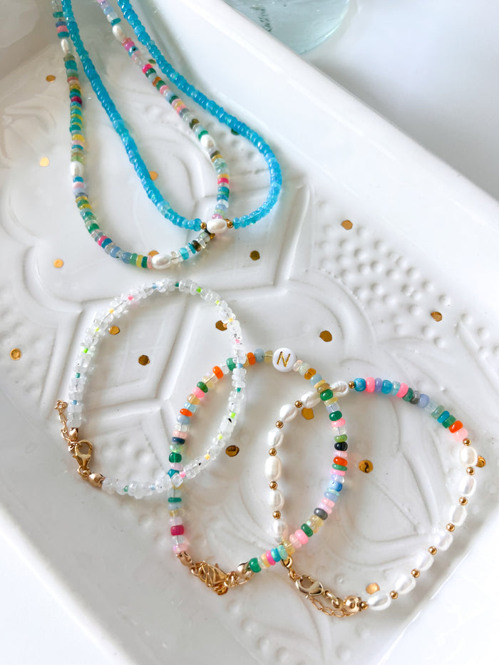 Bright Fire Opal & Pearl Necklace