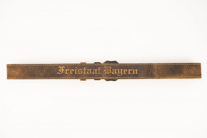 Brown Trachten Belt with "Free State of Bavaria" Buckle
