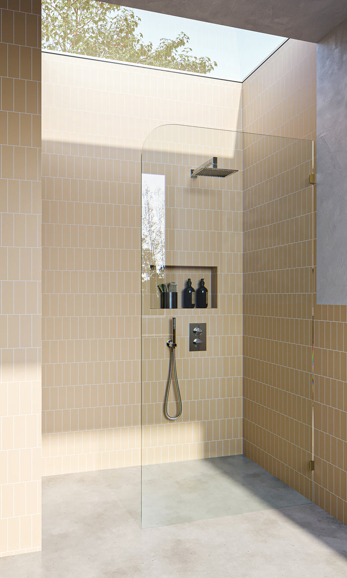 Brushed Brass / Satin Gold Fixed Frameless Shower Screen Radius Corner Fixed Panel with Wall Brackets - Image 1