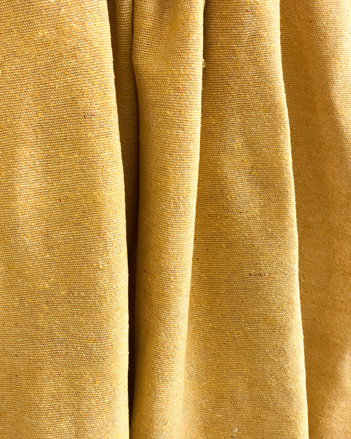 Curry Yellow handwoven Moroccan pom pom blanket