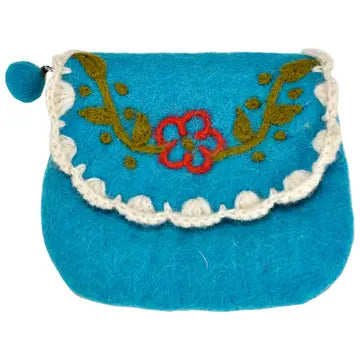 Flower with Leaves Flip Design Coin Purse Turquoise
