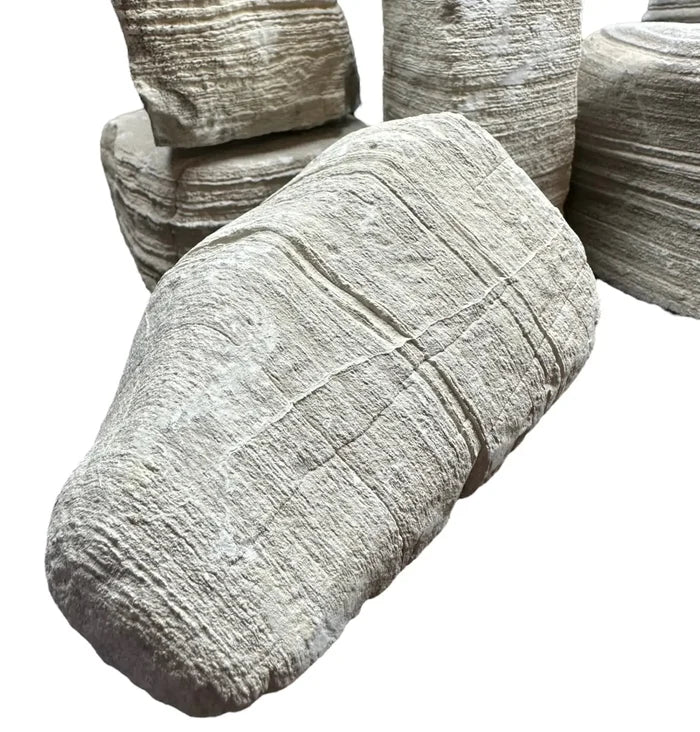 Gobi Desert stone with gray textured surface and horizontal striations