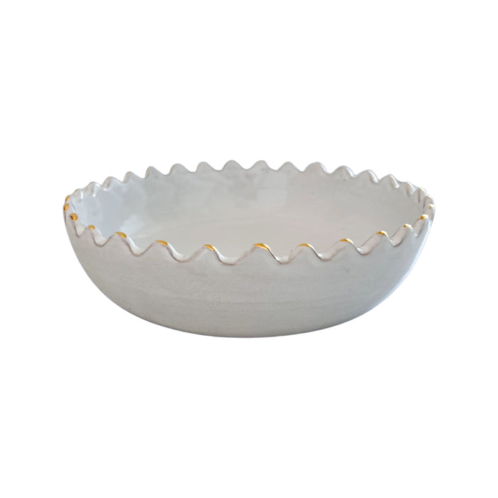 moroccan white scalloped ceramic bowl w gold tips