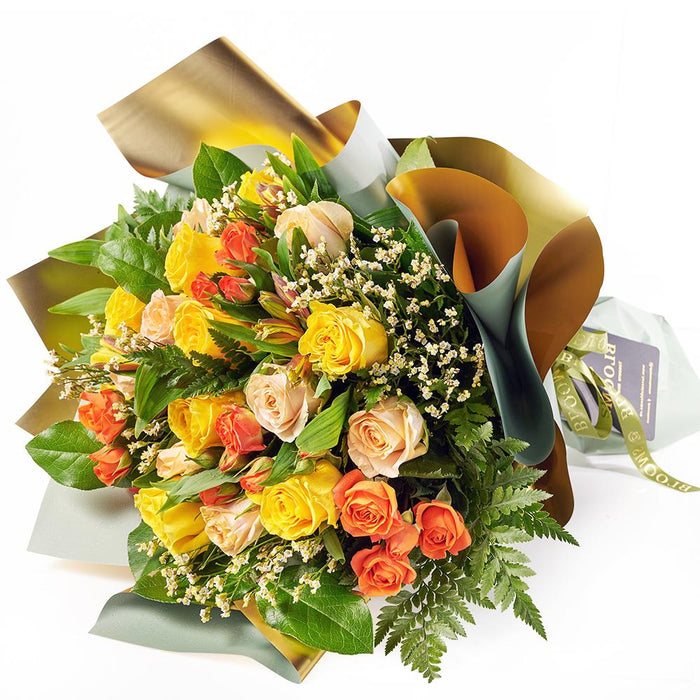 Luxurious Yellow and Peach Rose Hand-Tied Bouquet – the bouquet