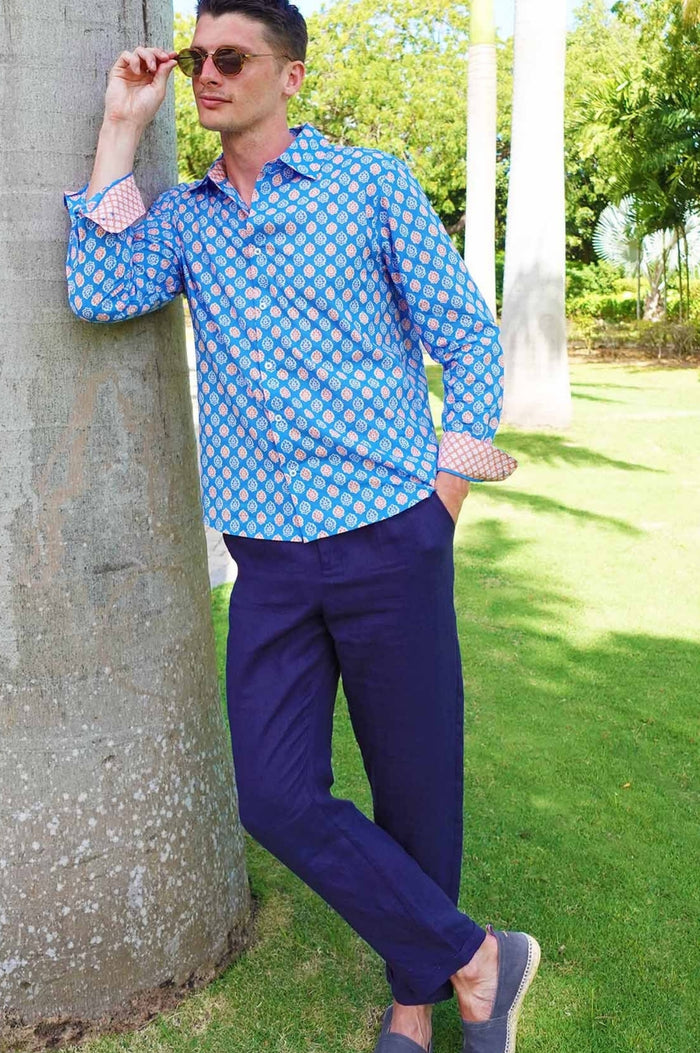 Men's Premium Linen Trousers | Navy - Aspiga
