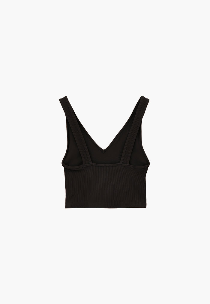 V Neck Bodycon Top - BLACK