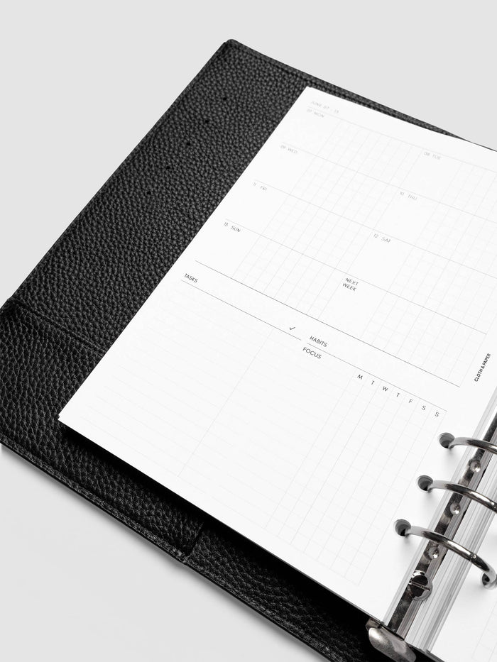 Close-up of the 2027 Dated Weekly Admin left page in A5 6-Ring Punch size, showing the habit tracking section