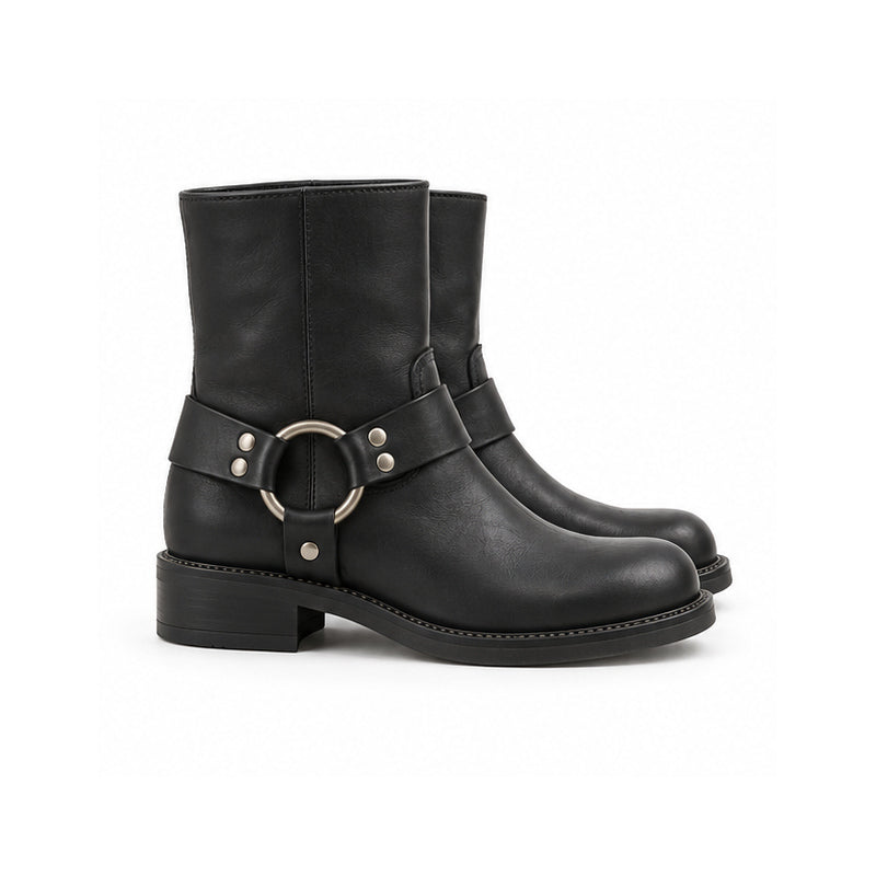 Black Harness Biker Boots