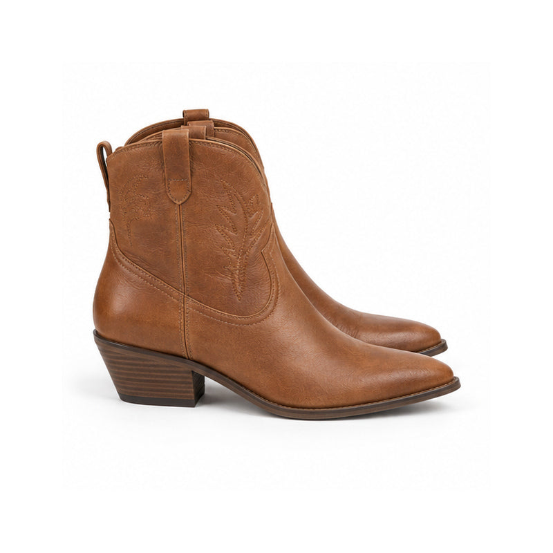Cognac Western Ankle Boots