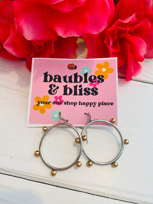 Simple Silver Gold Dotted Circle Earrings