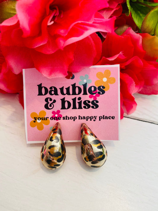 Leopard Puff Gold Earrings