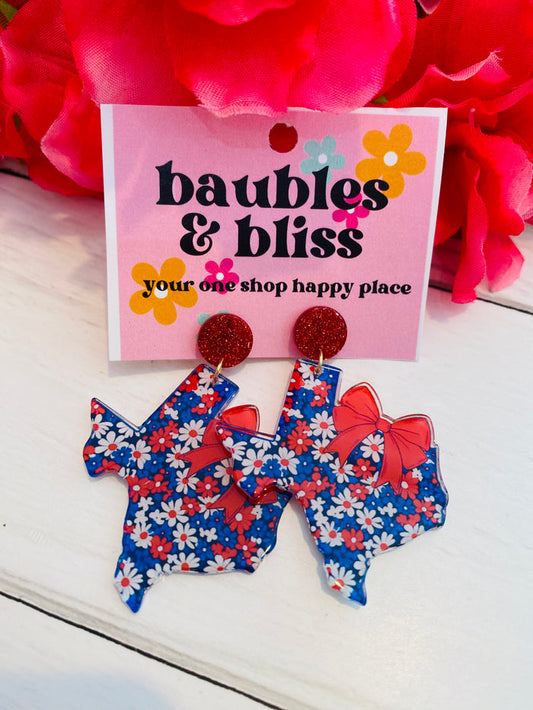 Red White & Blue Floral Texas Earrings