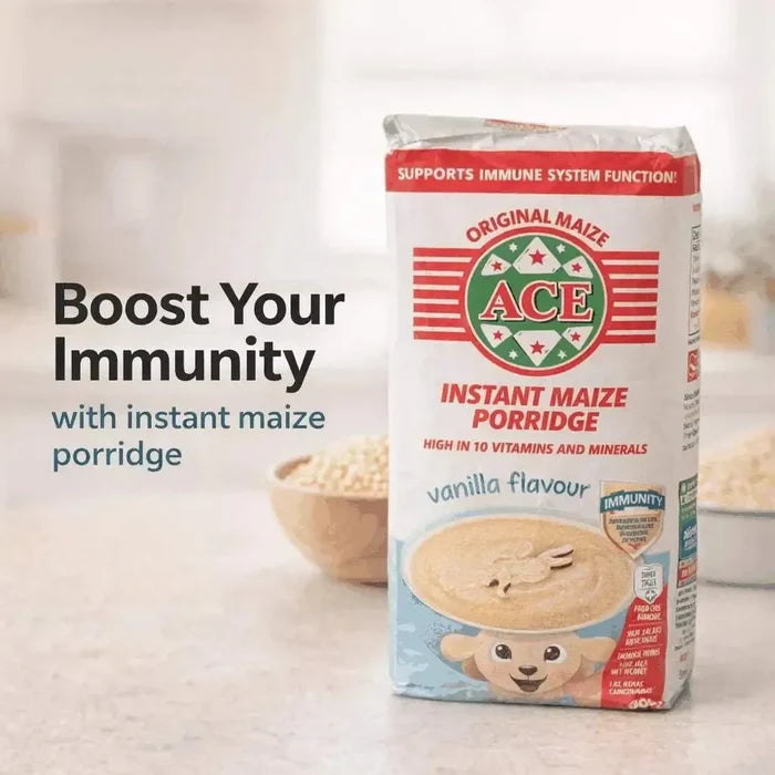 ACE Vanilla Instant Maize Porridge pack with immunity promotional graphic