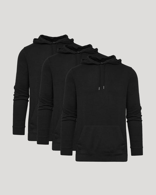 All Black Classic Waffle Hoodie 3-Pack with kangaroo pockets, drawstrings.