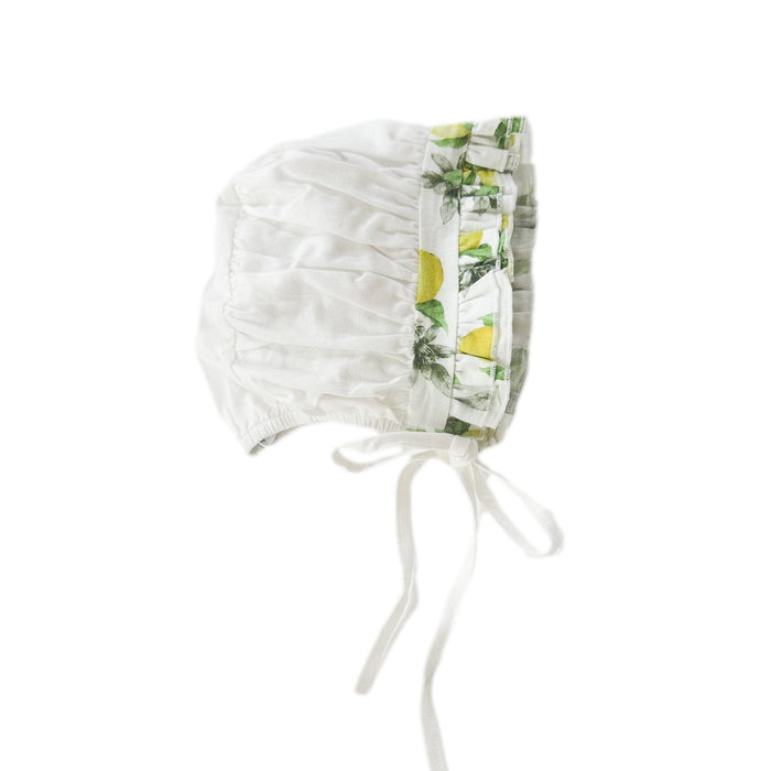 Amalfi Lemon Print Linen Bonnet - Petite Maison Kids