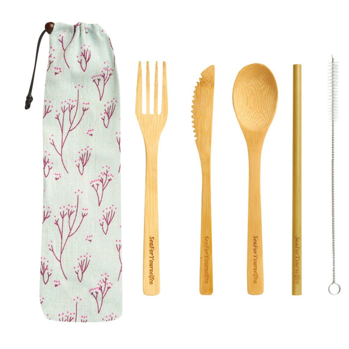 Bamboo Cutlery Set with Cotton Pouch