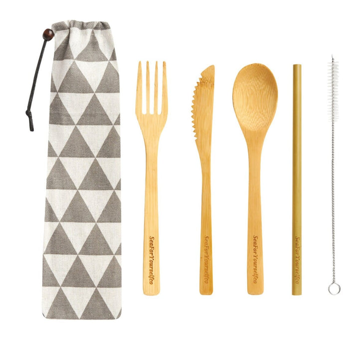 Bamboo Cutlery Set with Cotton Pouch