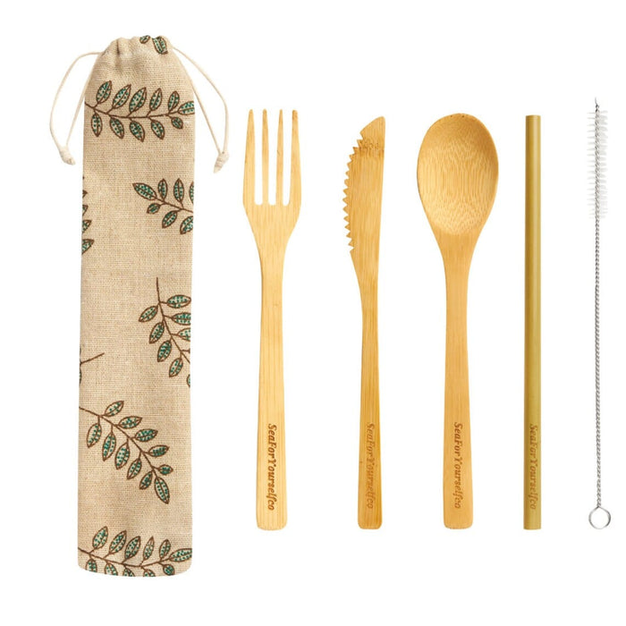 Bamboo Cutlery Set with Cotton Pouch