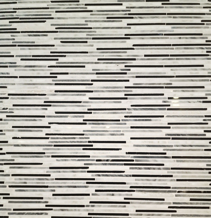 Bamboo Nero Marquina, Carrara, Bardiglio Mosaic 24x28 Tile TileStyle