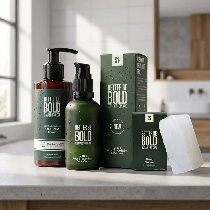 Natural vegansk barberingssett for menn med etterbarberingsbalsam og peeling