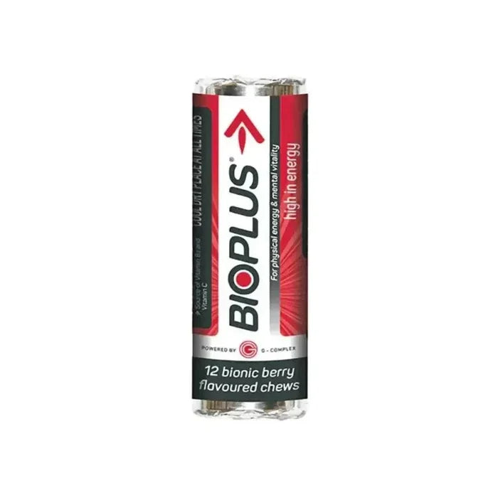 Bioplus Chewable Bionic Berry 12's pack boosting energy and focus with natural ingredients