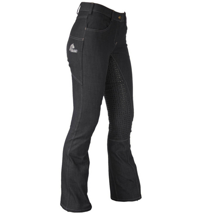 black bootleg denim riding jeans