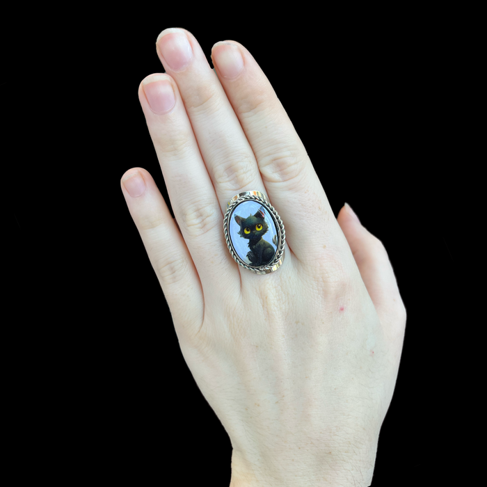 Black Cat Adjustable Ring