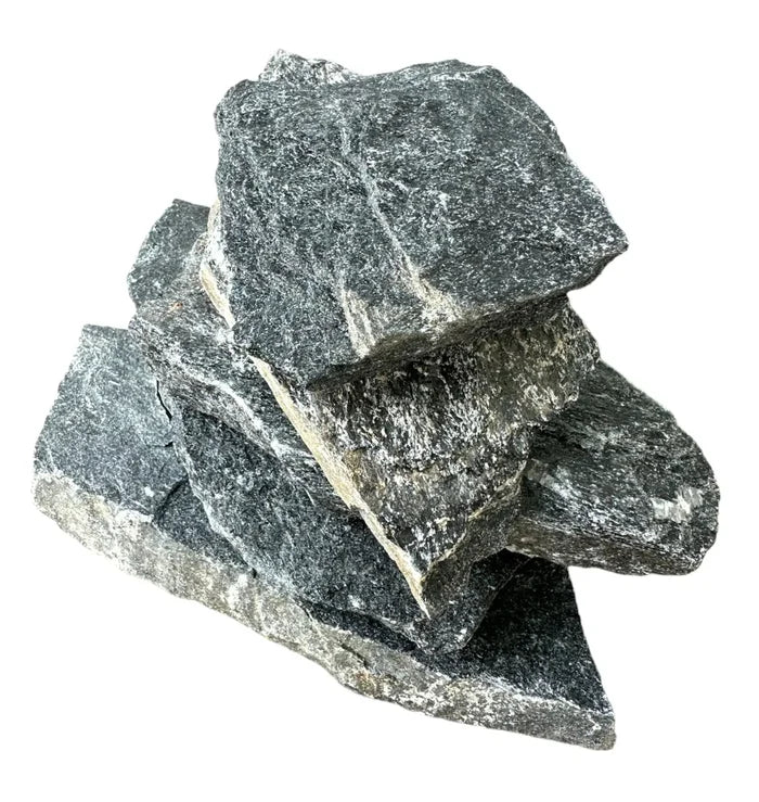 Stack of dark gray Black Slate Stone fragments with white veining