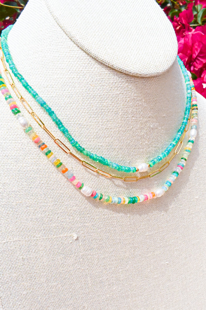 Bright Fire Opal & Pearl Necklace