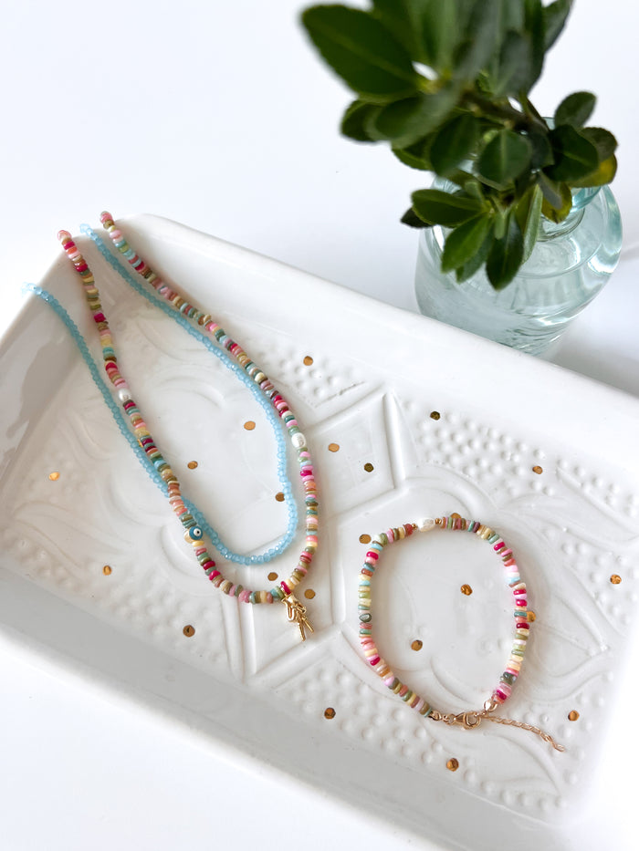 Bright Shell Heishi Bead & Pearl Bracelet