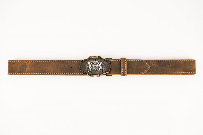 Brown Trachten Belt with "Free State of Bavaria" Buckle