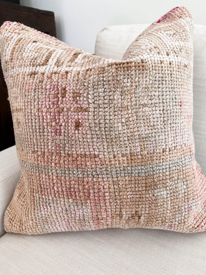 Handmade traditional Turkish oushak pillow cover made with vintage rugs 20x20 pastel