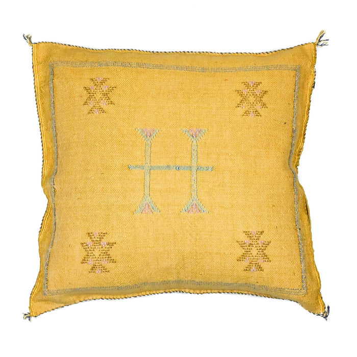 Buttercup VIII Artisanal Handmade Moroccan embroidered cactus silk sabra pillow yellow handwoven
