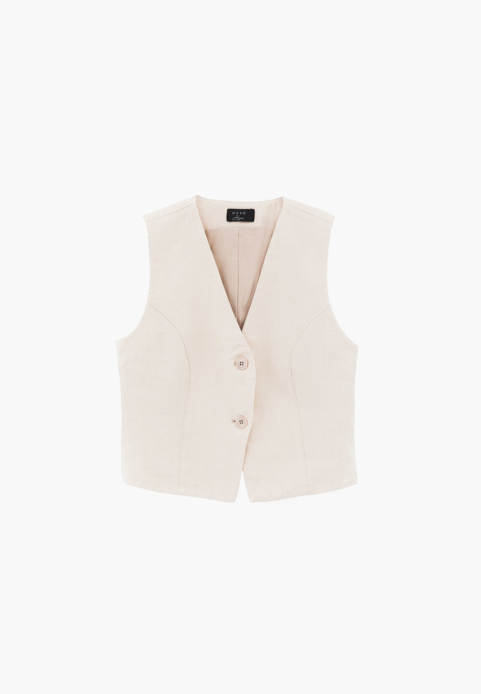 Buttoned V Neck Sleeveless Short Vest - ANCIENT SCROLL