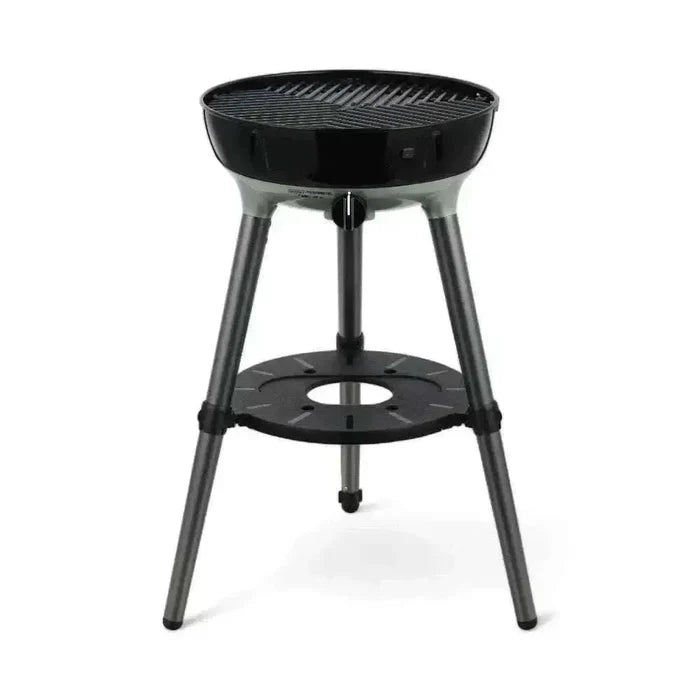 Portable CADAC Carri Chef 40 BBQ with dome, built-in thermometer, adjustable legs, and carry bag for outdoor grilling