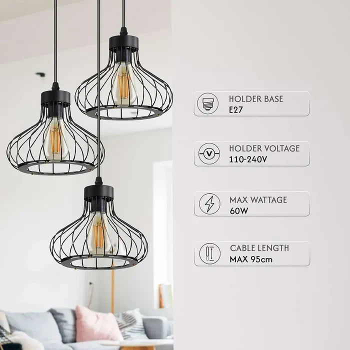 Cage 3 Light Island Black Pendant Beautiful Design ~ 5140