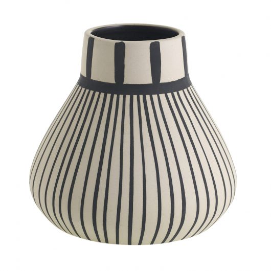 matte finish black and white stripe contemporary ceramic pot