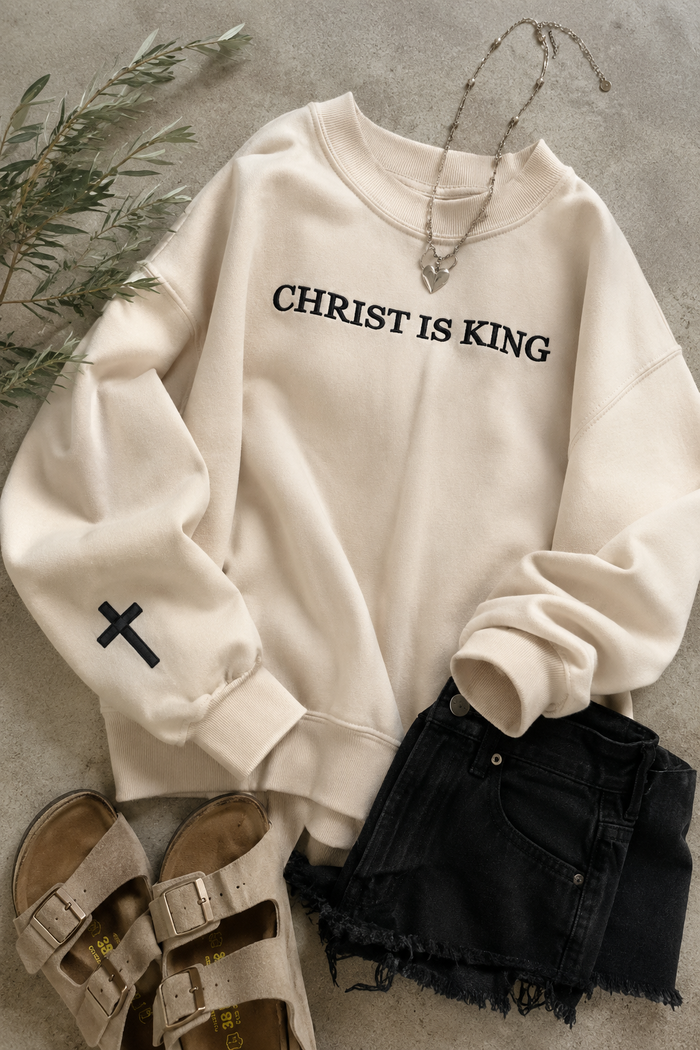 Christ is King Embroidered Pullover Sweatshirt