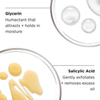 Close-up of skincare ingredients glycerin and salicylic acid in clear dishes, highlighting their moisturizing and exfoliating benefits for CLEAR CELL salicylic gel cleanser | IMAGE Skincare.