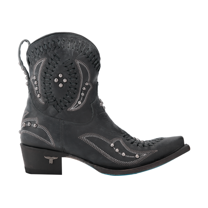 Distressed Jet Black Cossette Bootie