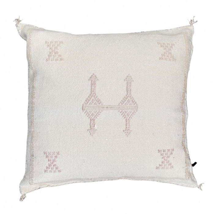 Artisanal Handmade Moroccan embroidered cactus silk sabra pillow handwoven white