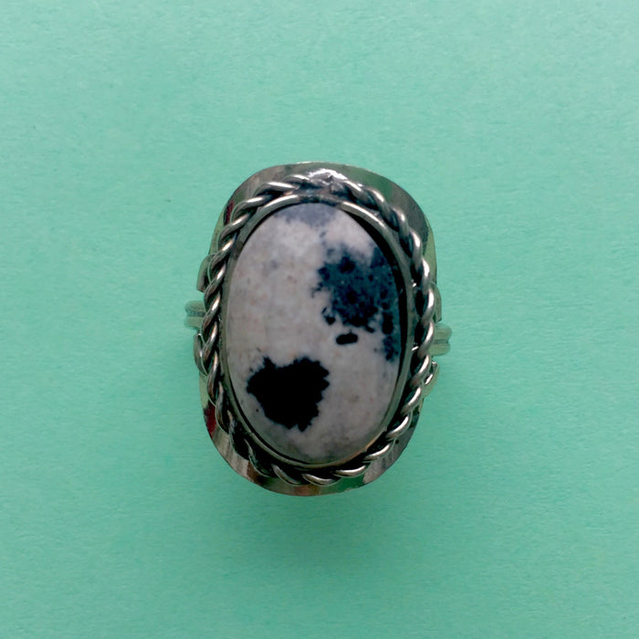 cow stone stone on alpaca silver adjustable band