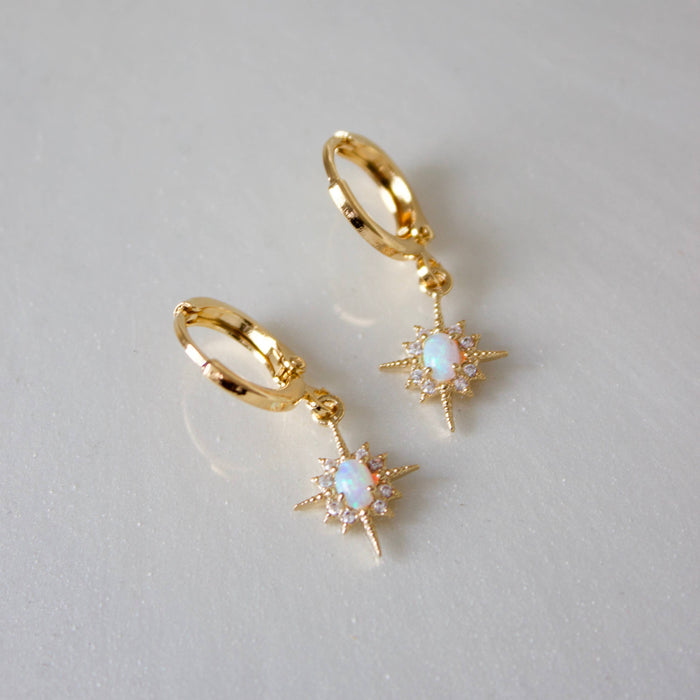 E1311 Gold Earrings-Opalite Star Huggies