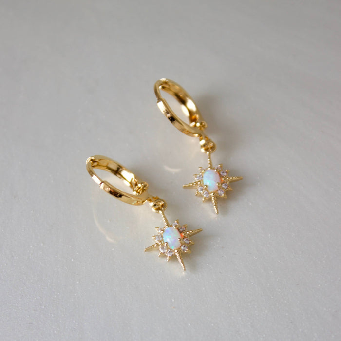 E1311 Gold Earrings-Opalite Star Huggies