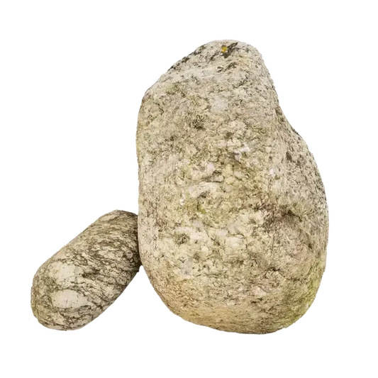 Elderly Boulder: two smooth rounded river stones in beige and gray
