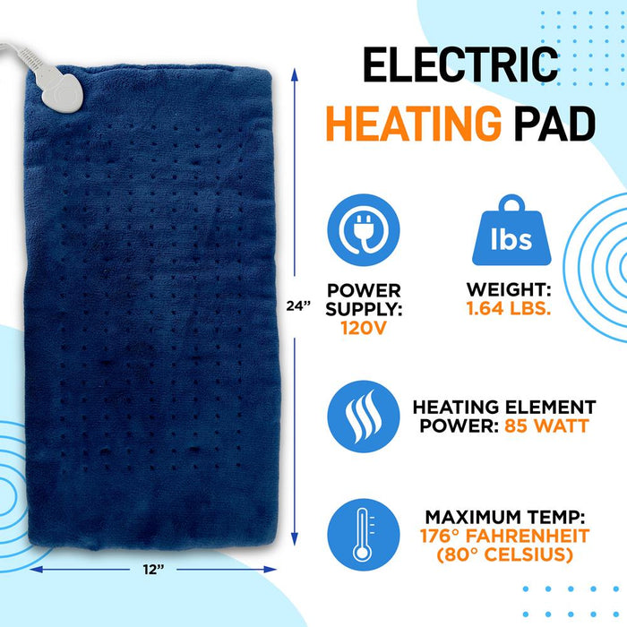 Electric Heating Pad Pain Relief, Quick Heat, Soft Coral Fleece, 24"x12"